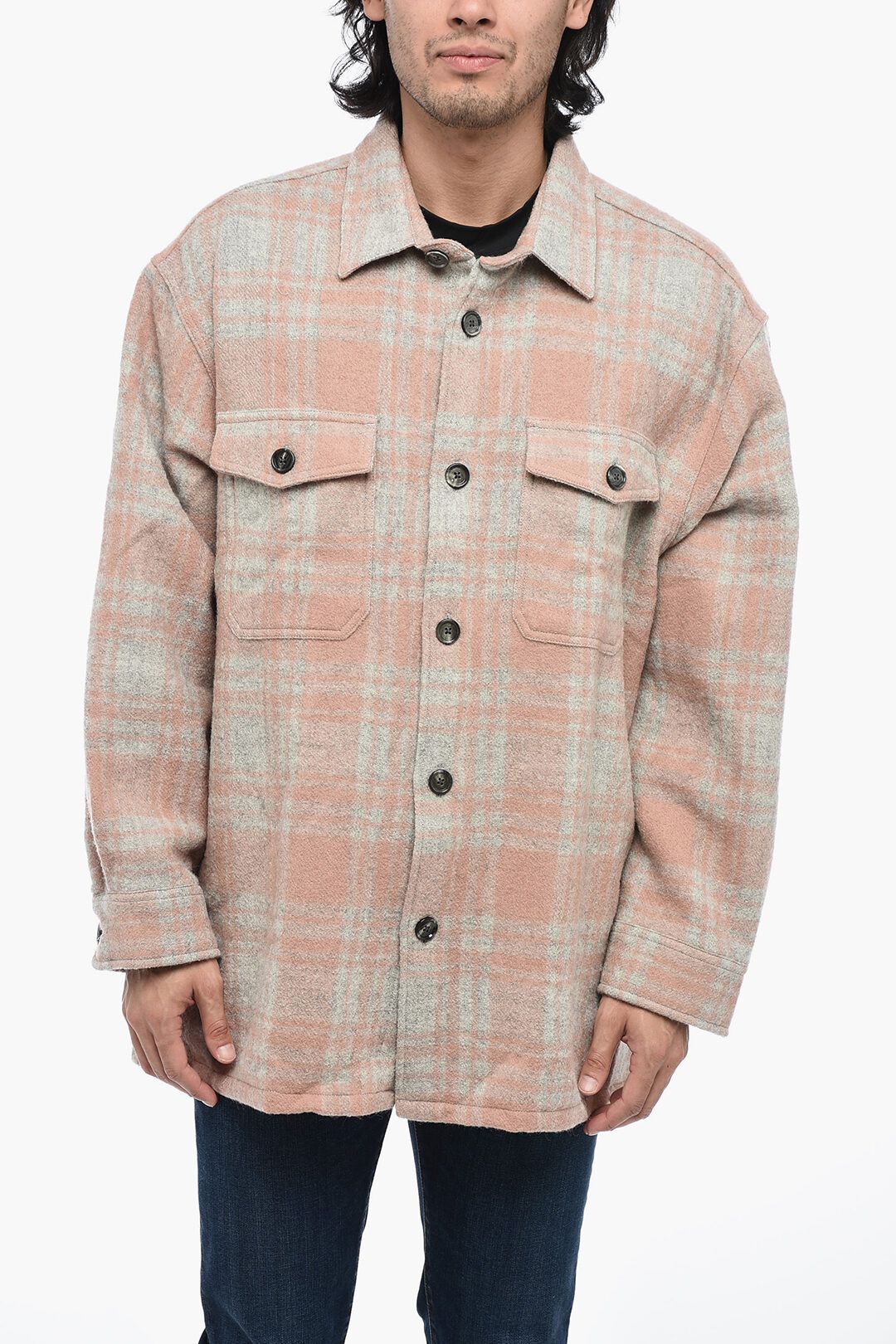 Virgin Wool Overshirt with Check Motif