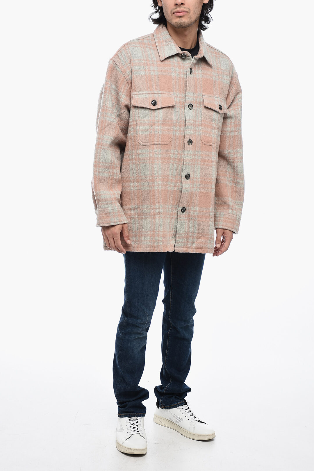 Virgin Wool Overshirt with Check Motif