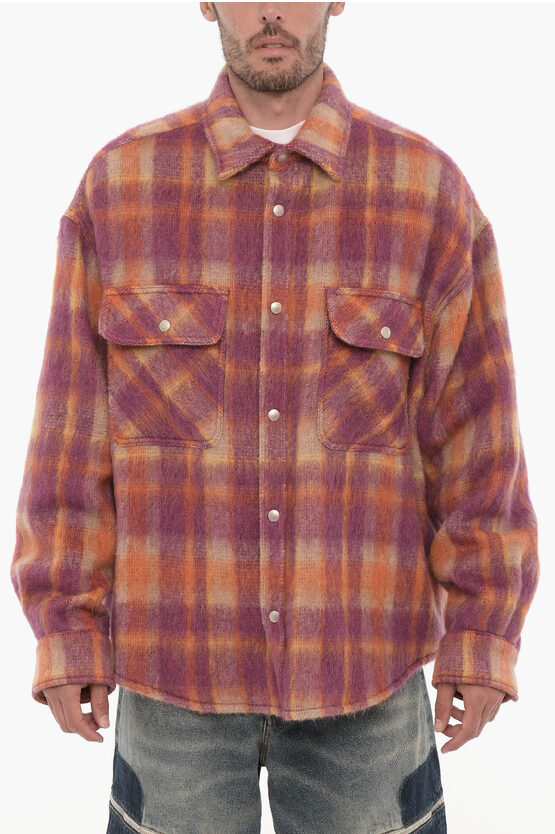 Shop Palm Angels Virgin Wool Overshirt With Snap Buttons