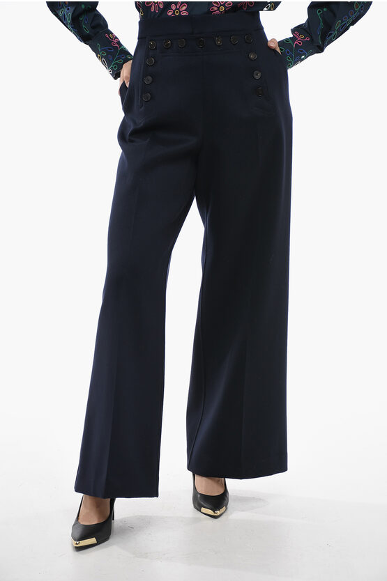 Shop Dior Virgin Wool Palazzo Pants With Double-breasted Design