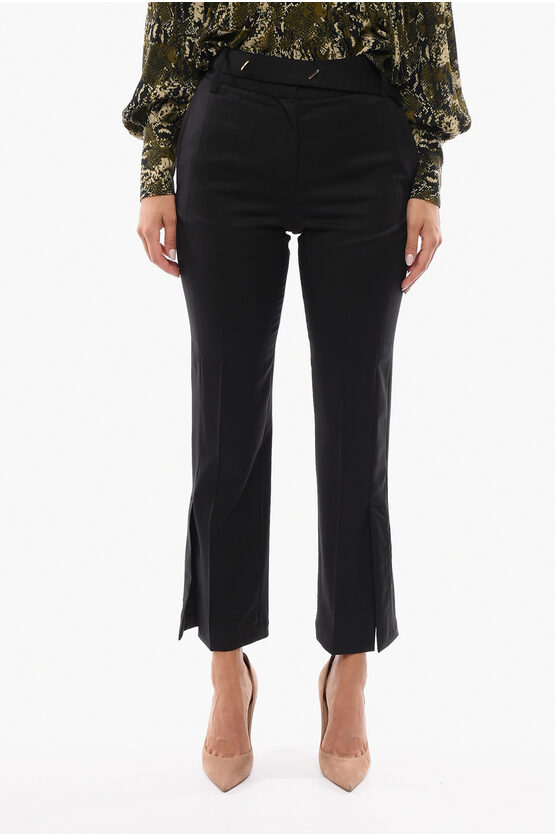 Eudon Choi Virgin Wool Pants With Ankle Slit And Belt In Black