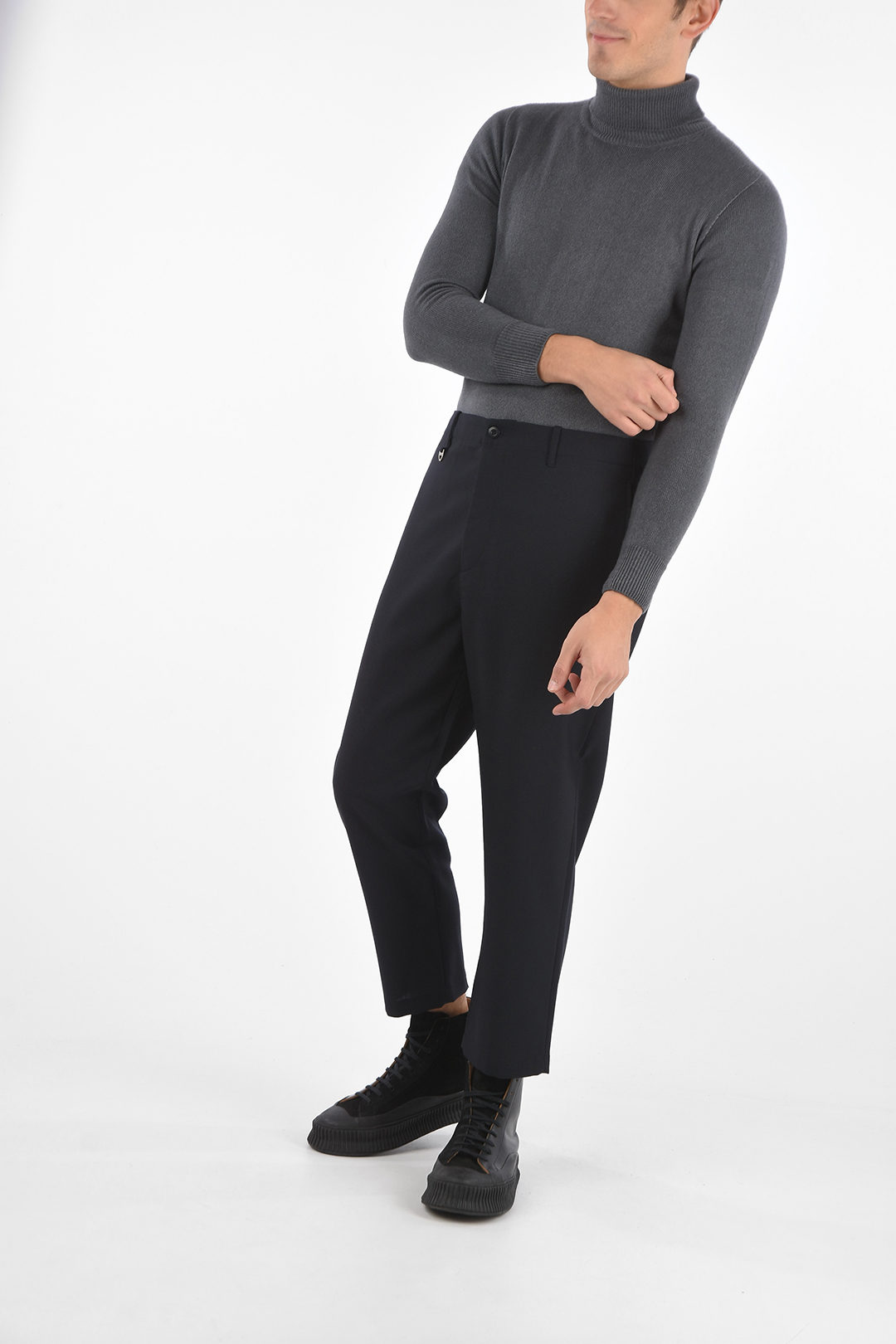 Virgin Wool Pants with Ankle Zip