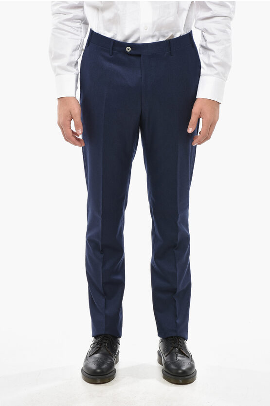 Corneliani Virgin Wool Pants With Belt Loop In Blue