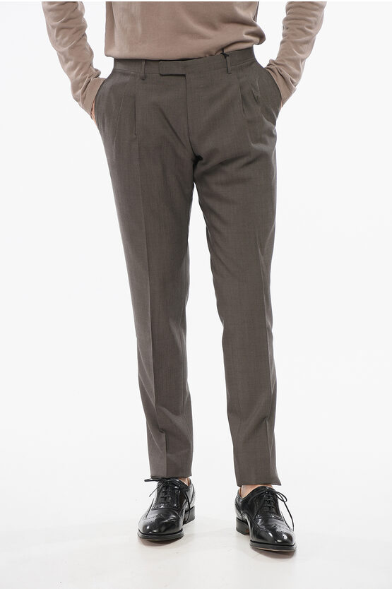 Corneliani Virgin Wool Pants With Frontal Pleats In Brown