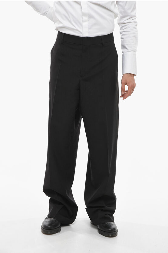 Valentino Virgin Wool Trousers With Hidden Fastening In Black