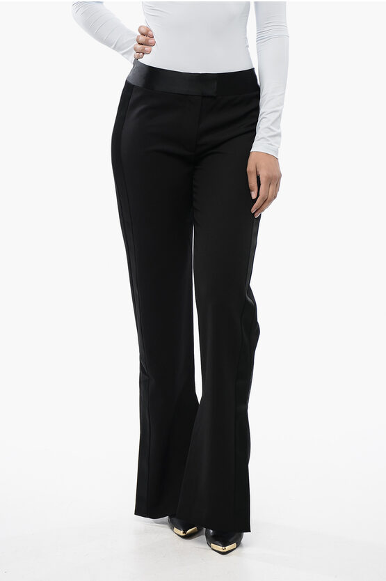 Off-white Virgin Wool Pants With Satin Trims And Ankle Slit
