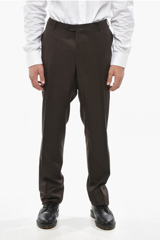 Corneliani Virgin Wool Pants With Scalloped Hem In Brown