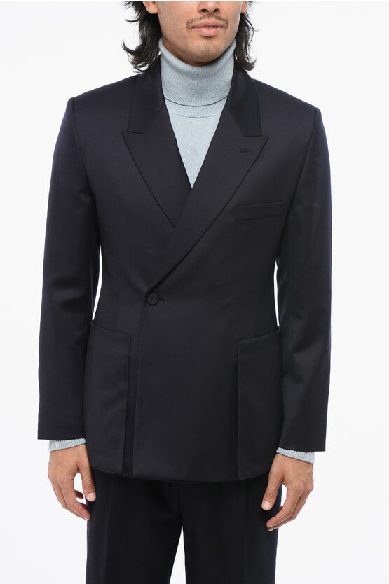 Dior Virgin Wool Peak Lapel Double-breasted Blazer In Blue