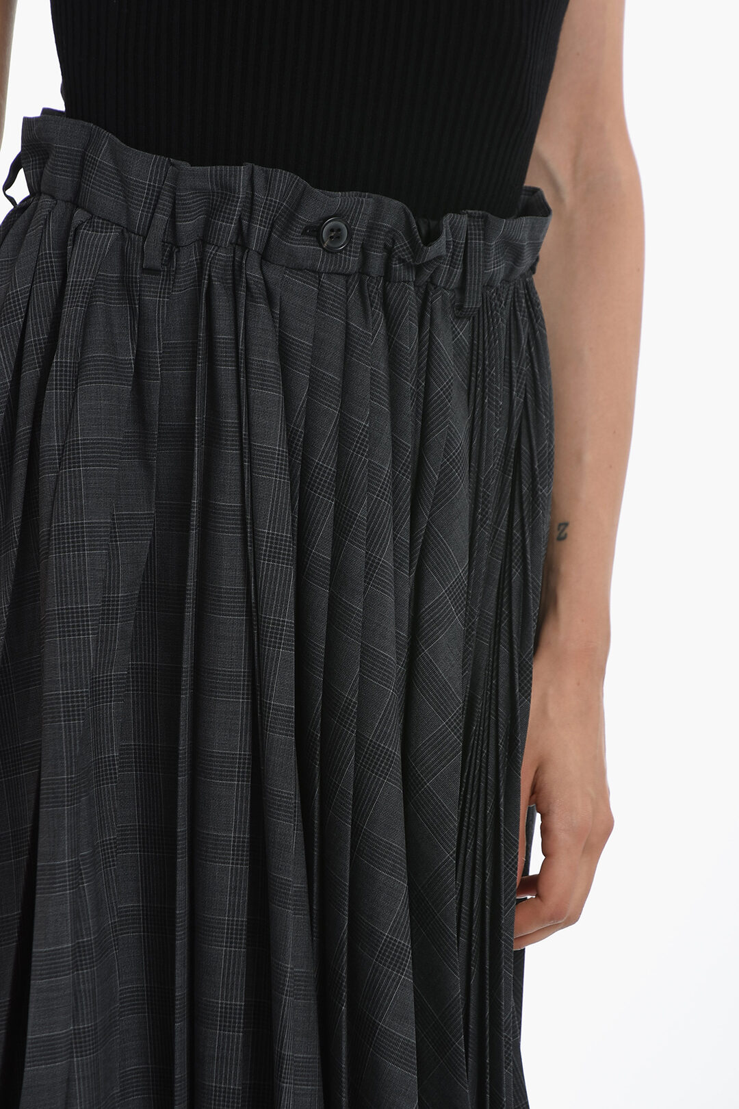 Miu Miu Virgin-wool Pleated Maxi Skirt in Glen check Motif women