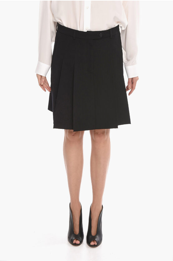 Aspesi Virgin Wool Pleated Miniskirt In Black