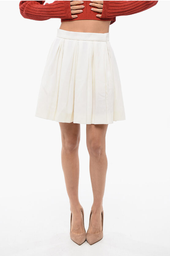 Balmain Virgin Wool Pleated Miniskirt In White