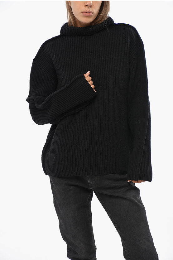 Marni Virgin Wool Ribbed Turtleneck Sweater In Black