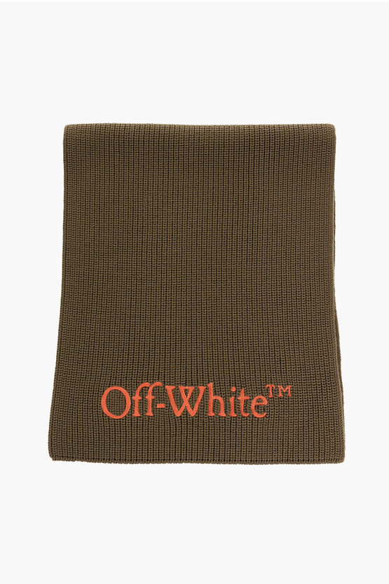 Off-white Virgin Wool Scarf With Embroidered Logo
