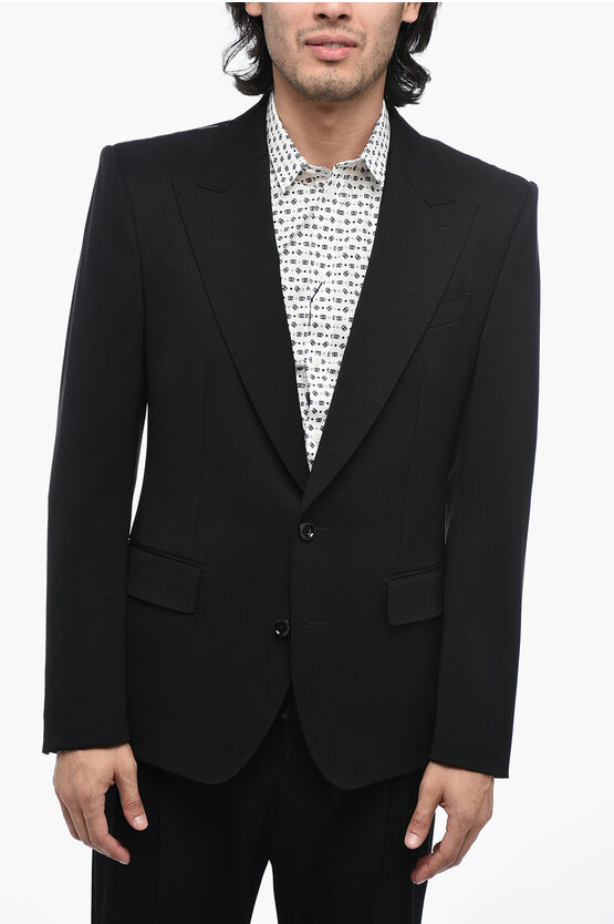 Shop Dolce & Gabbana Virgin Wool Sicilia Blazer With Peak Lapel