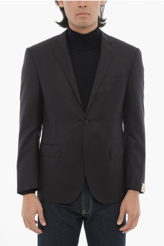 Corneliani Virgin Wool Side Vents Notch Lapel 2-button Blazer In Black