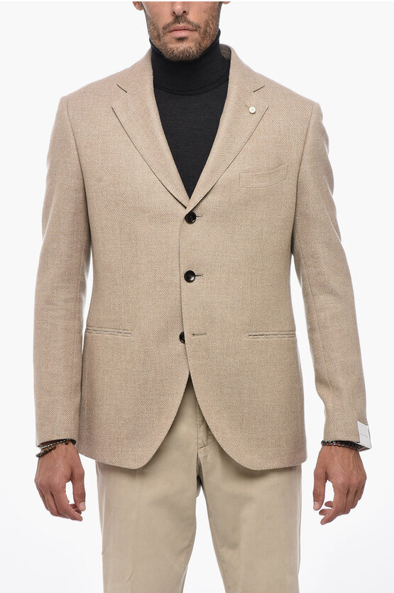 Luigi Bianchi Virgin Wool Side Vents Notch Lapel 3-button Blazer