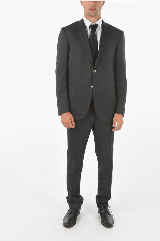 Corneliani Virgin Wool Side Vents Notch Lapel Academy 2-button Suit In Black