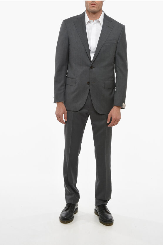 Corneliani Virgin Wool Side Vents Notch Lapel Leader 2-button Suit In Gray