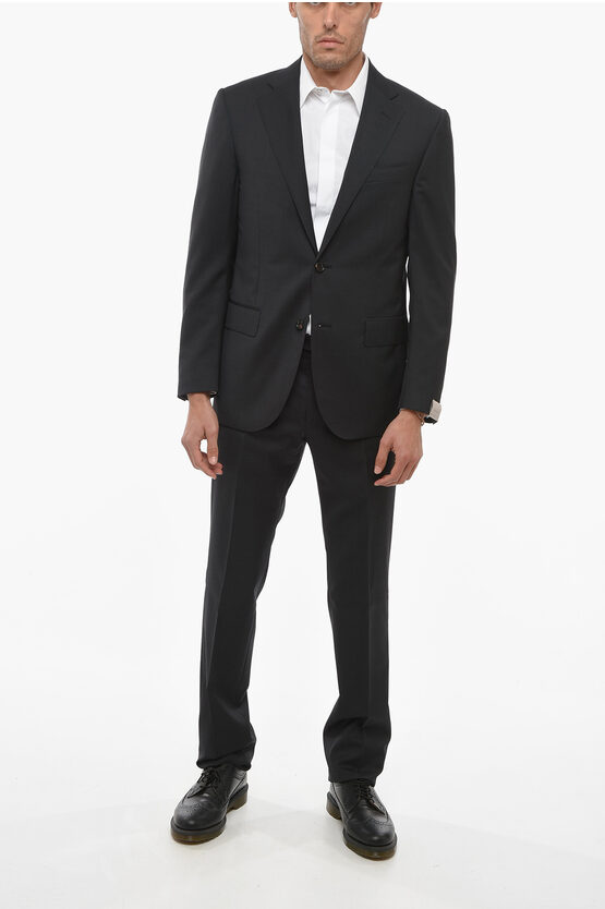 Corneliani Virgin Wool Side Vents Notch Lapel Leader 2-button Suit In Black