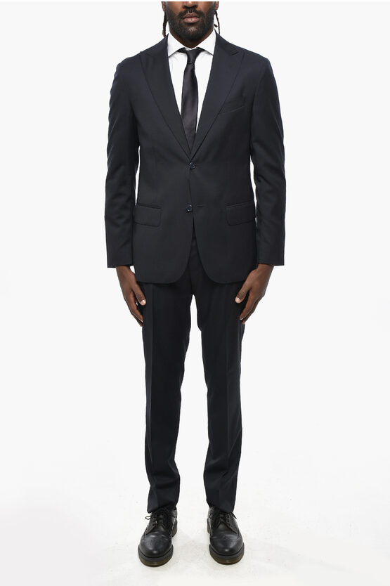 Nino Danieli Virgin Wool Side Vents Peak Lapel Cerimonia 2-button Suit In Black