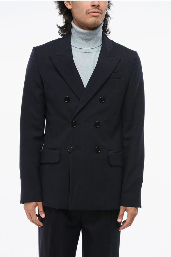 Ami Alexandre Mattiussi Virgin Wool Side Vents Peak Lapel Double-breasted Blazer In Black