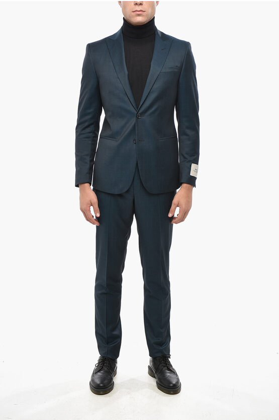 Corneliani Virgin Wool Side Vents Peak Lapel Refined 2-button Suit In Green