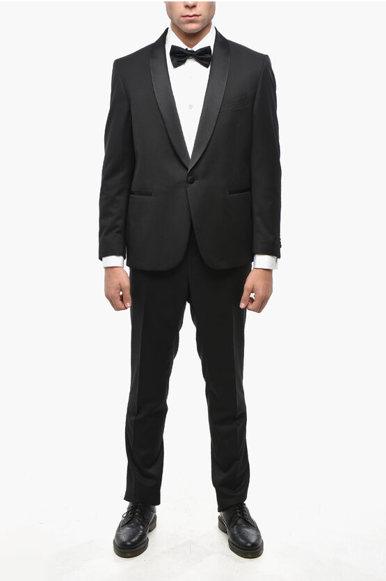 Nino Danieli Virgin Wool Side Vents Shawl Lapel Tuxedo Suit In Black