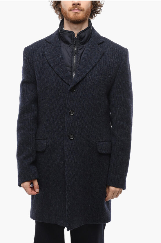 Fay Virgin Wool Single-breasted Coat With Removable Padded Waistcoat In Black