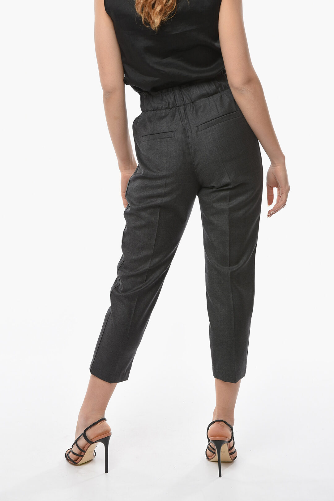 Brunello Cucinelli Virgin-wool Single-pleated Cropped Pants with Beaded ...