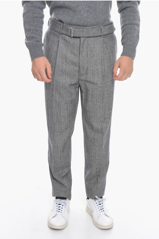 Altea Virgin Wool Single-pleated Trousers With Micro Houndstooth Moti In Grey