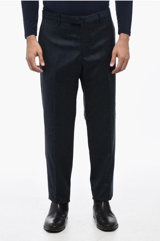 Shop Briglia 1949 Virgin Wool Slim Fit Pants With Cuffed Hem