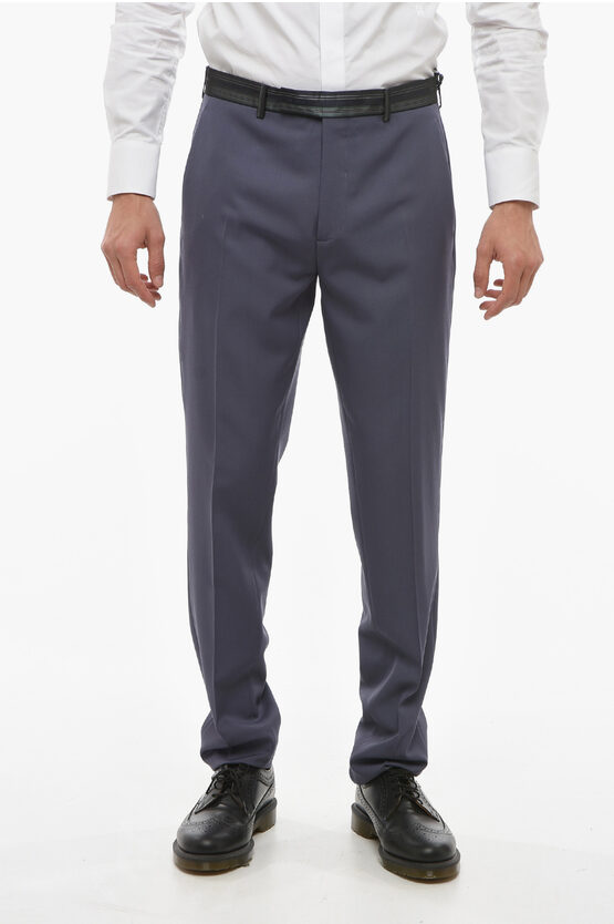 Dior Virgin Wool Straight Fit Trousers In Blue
