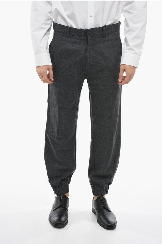 Grifoni Virgin Wool Stretch Casual Trousers With Ankle Zip In Black