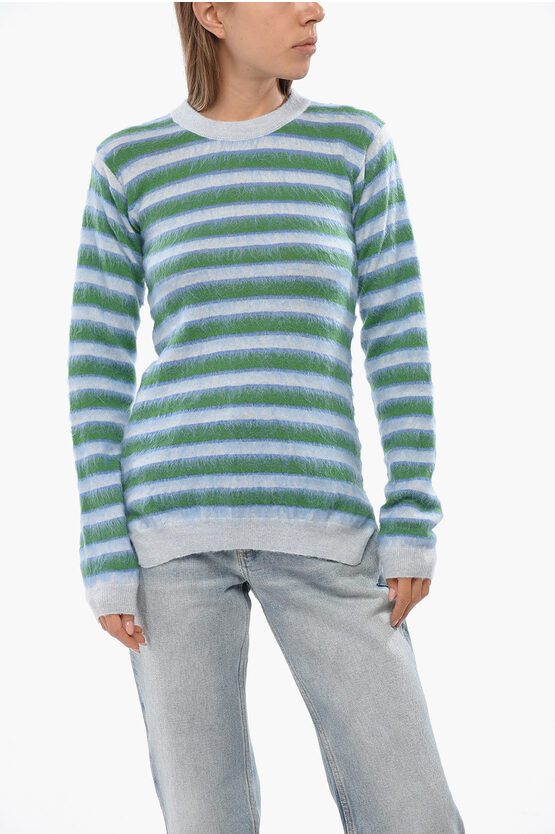 Marni Virgin Wool Striped Crew-neck Sweater In Green