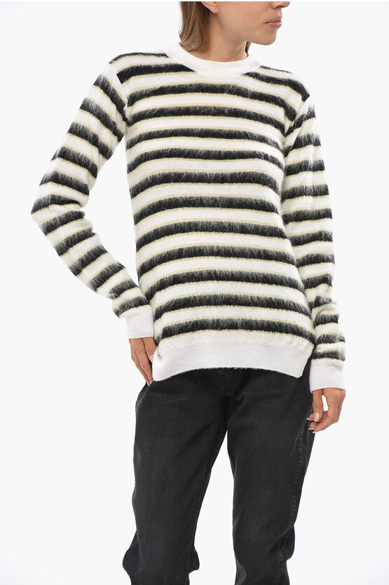 Marni Virgin Wool Striped Crew-neck Sweater In White
