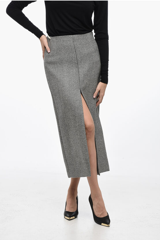 Shop Patou Virgin Wool Striped Midí Skirt With Split