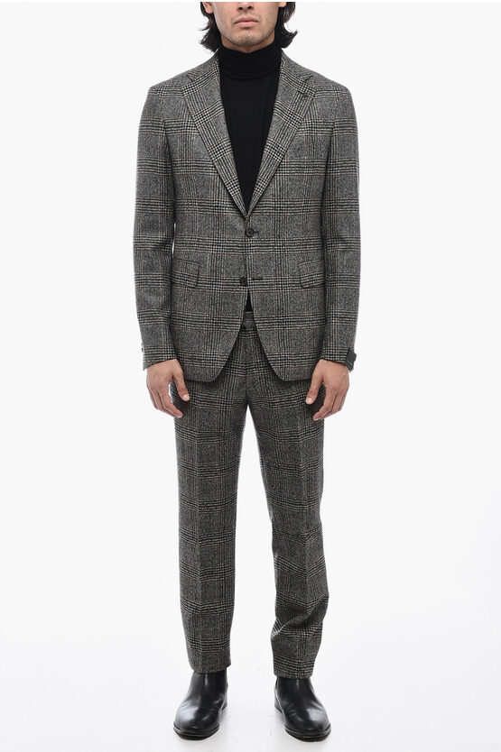 Shop Tagliatore Virgin Wool Suit With Glen Plaid Motif