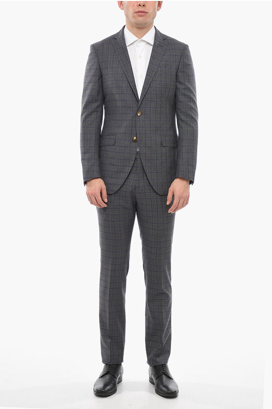 Etro Virgin Wool Suit With Windowpane Check Pattern In Grey