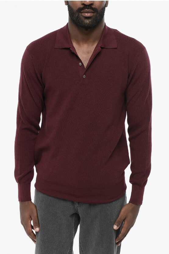 Altea Virgin Wool Sweater With Polo Neck In Burgundy