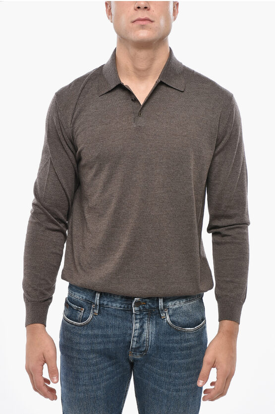 Malo Virgin Wool Sweater With Polo Neck In Brown
