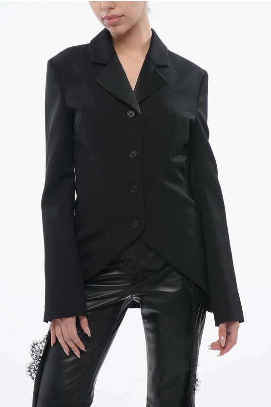 Off-white Virgin Wool Tuxedo Blazer With Satin Lapel