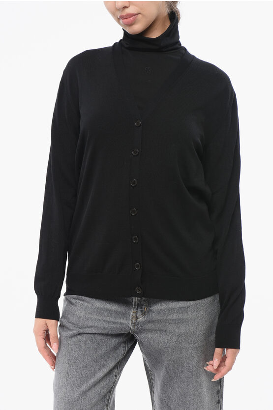 Mrz Virgin Wool V-neck Cardigan In Black