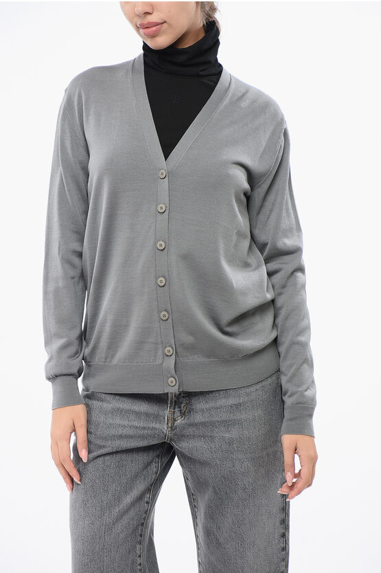 Mrz Virgin Wool V-neck Cardigan In Gray