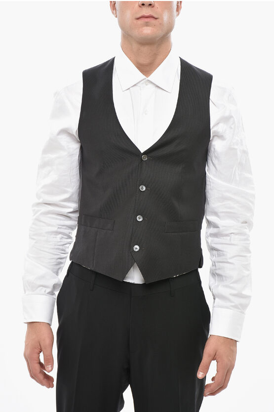 Corneliani Virgin Wool Vest With Martingale In Black