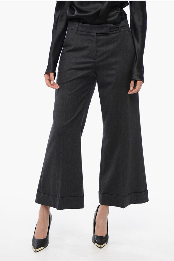 Ql2 Virgin Wool Wide-leg Pants With Cuffed Hem