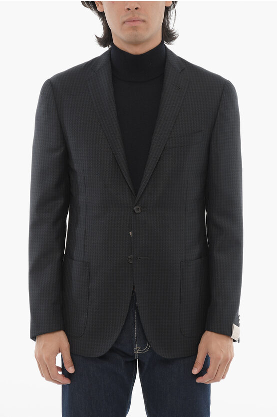 Corneliani Virginw Wool Linend 2-buttons Blazer With Patch Pockets In Black