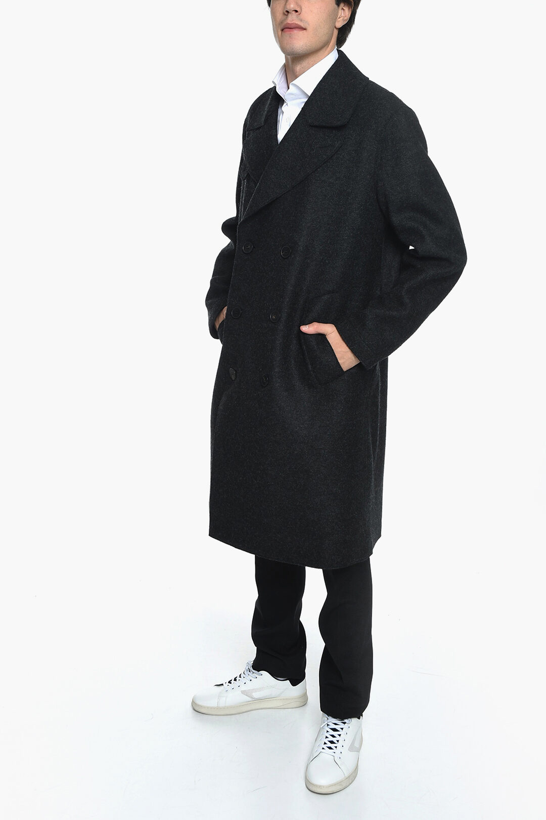 Harris Wharf Virign Wool Half-lined Coat with Double Breast men ...