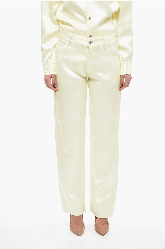 Bottega Veneta Viscose And Silk Blend Trousers With Loose Fit In Neutral
