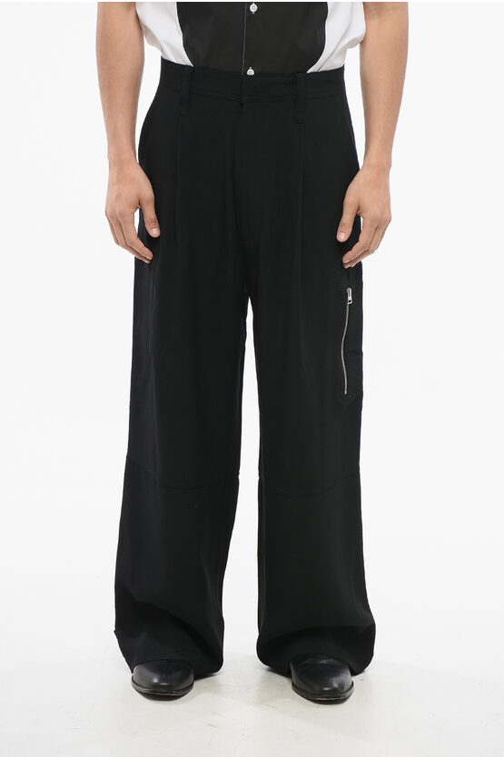 AMI ALEXANDRE MATTIUSSI VISCOSE BLEND CARGO PANTS WITH ADJUSTABLE ANKLE 