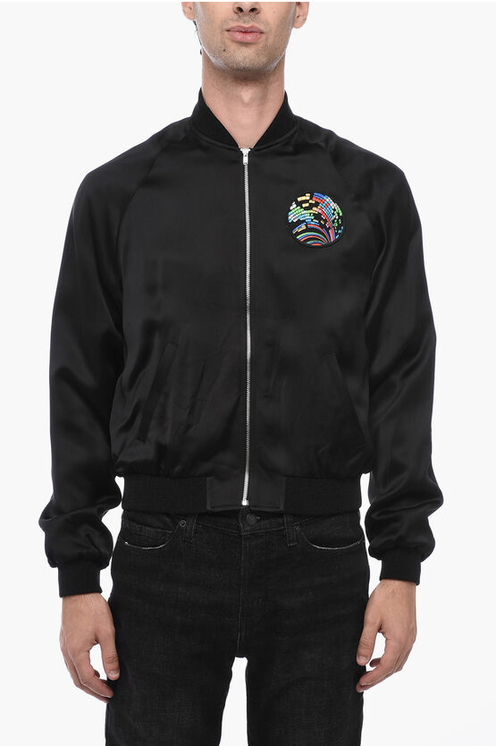 Shop Saint Laurent Viscose Bomber Jacket With Shark Patch